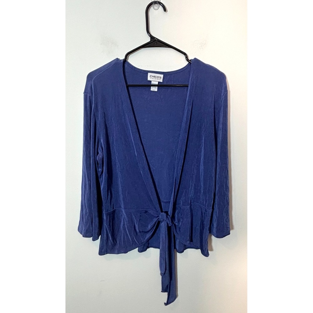 Chico's Travelers Cardigian Size 2 (Large) Tie-Front 3/4 sleeve Blue